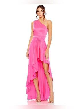 Pink Champagne Dreams ✨ Ieena for Mac Duggal Hot Pink Satin High-Low Gown XS NWT